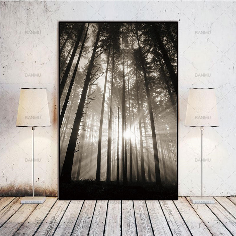 Canvas Painting Wall Picture Sun Forest Nordic Abstract Hope Living Room Landscape