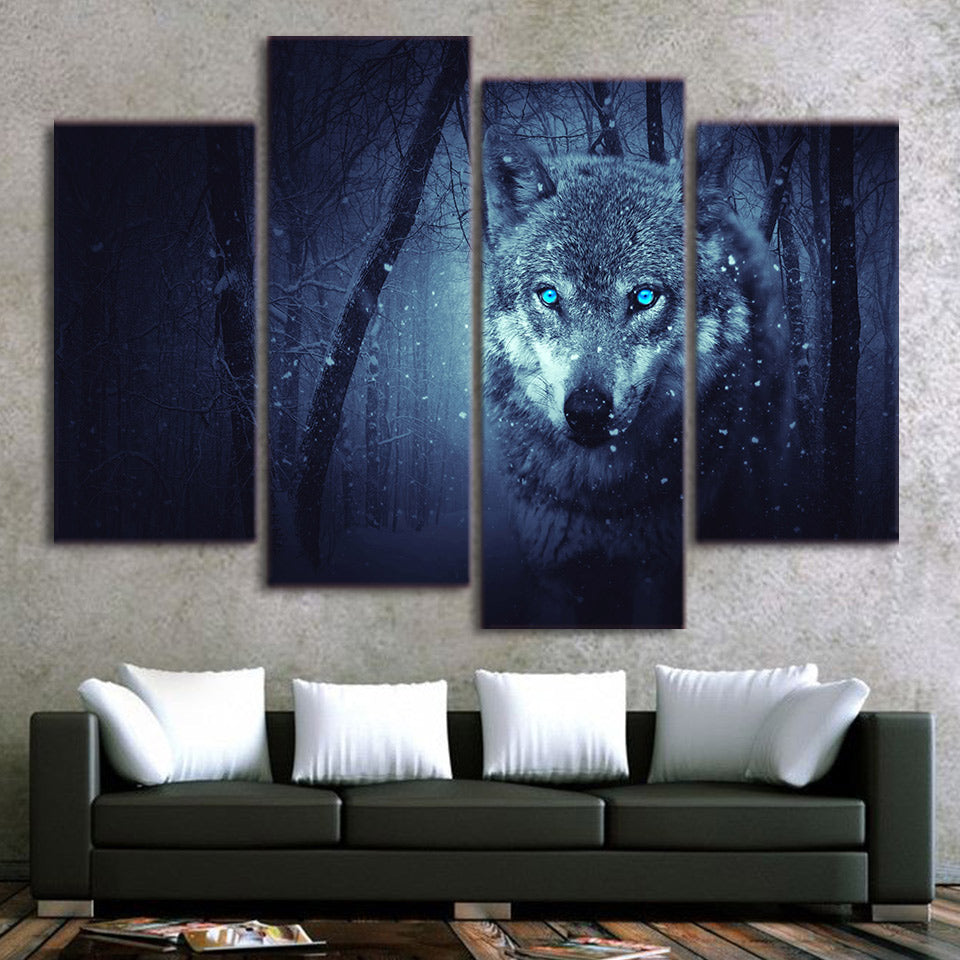 HD Printed 4 piece Canvas Prints Snow Wolf Forest Dark Paintings for Living Room Wall Posters and Prints Free Shipping CU-1414D