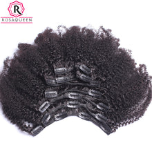 Load image into Gallery viewer, Afro Kinky Curly Clip In Human Hair Extensions 4B 4C Brazilian Human Natural Hair Clip Ins Rosa Queen Remy Full Head
