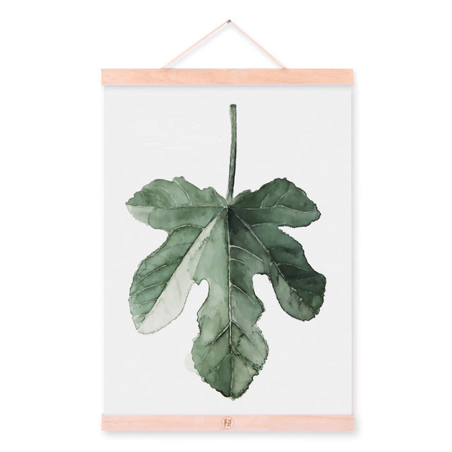 Watercolor Green Plant Leaf Poster A4 Wooden Framed Canvas Painting Modern Nordic Living Room Home Decor Wall Art Picture Scroll