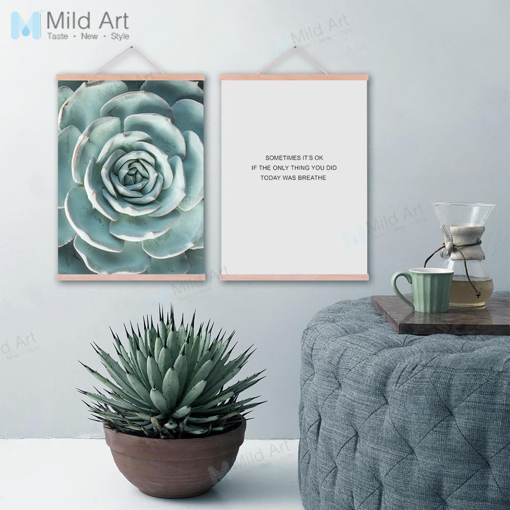 Minimalist Green Succulent Plant Typography Quotes Wooden Framed Nordic Poster Print Home Decor Wall Art Canvas Paintings Scroll