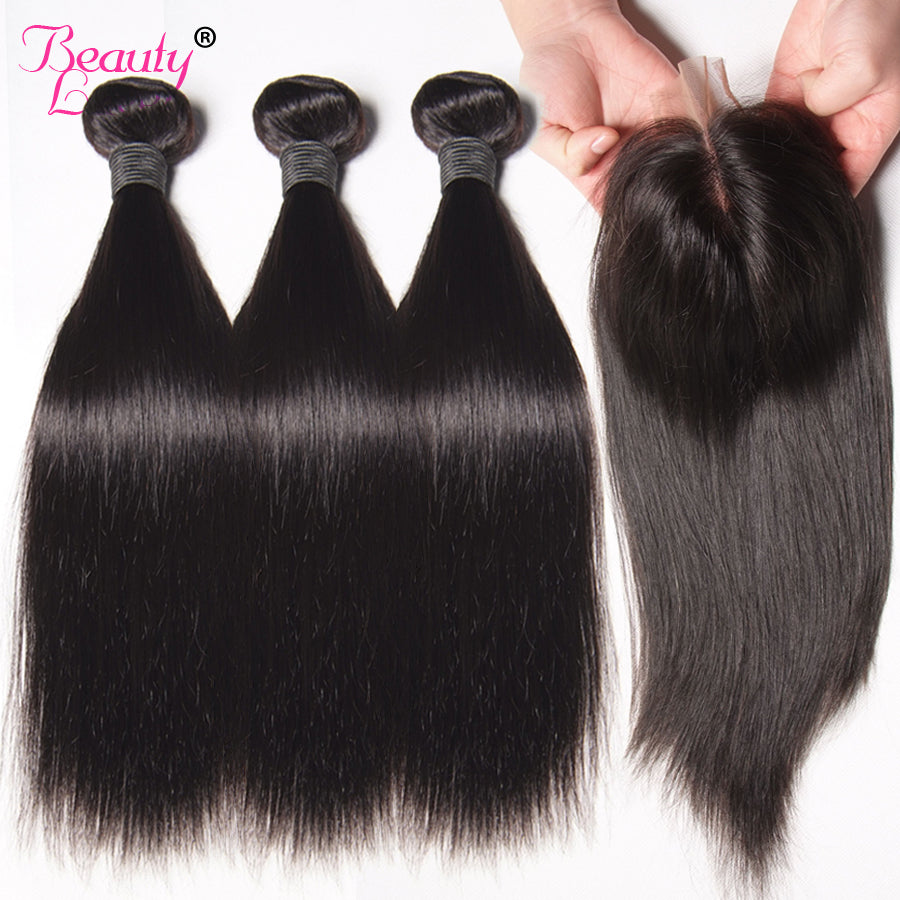 Peruvian Straight Hair Bundles With Closure Human Hair 3 Bundles With Closure Middle Part 4 Bundle Deals Non Remy Free Shipping