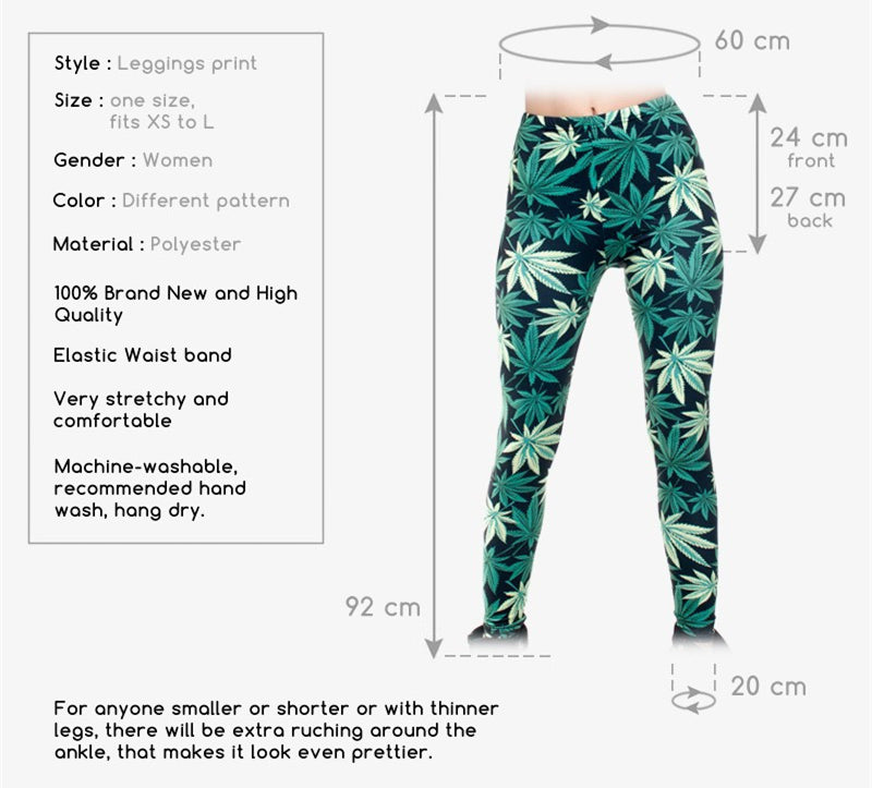 Ladies Legins Full Length Weeds 3D Graphic Printing Legging Sexy Punk Pants Leggings