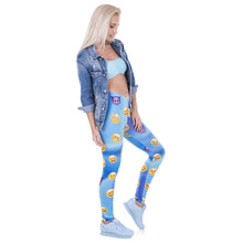 Load image into Gallery viewer, Legging Emoji Blue Olographic Legins Printed High Elasticity Trousers
