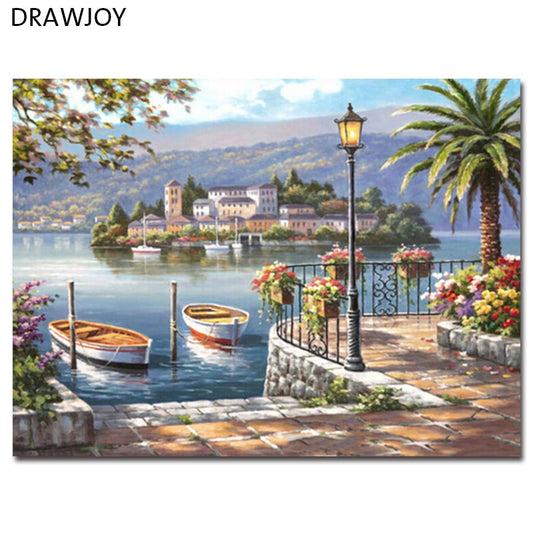 Seascape Frameless Pictures DIY Painting By Numbers Home Decor For Living Room Canvas Acrylic Painting GX9075 40*50cm
