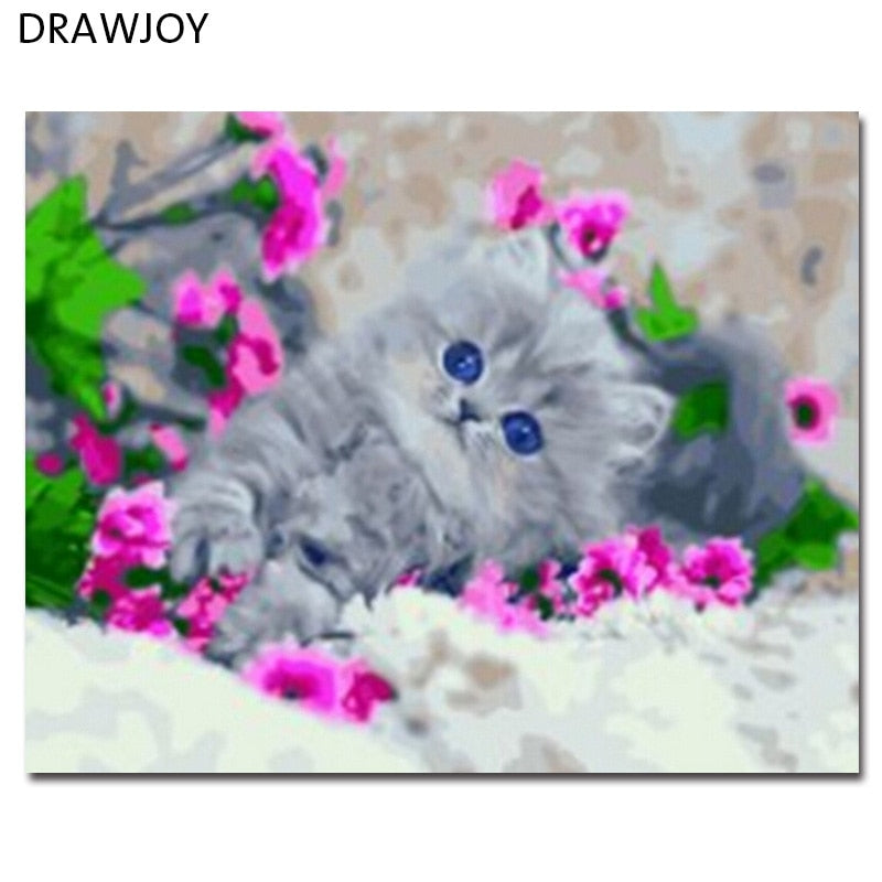 DRAWJOY Framed DIY Oil Painting By Numbers Lovely Cats Painting & Calligraphy Home Decor For Living Room GX5985 40*50cm