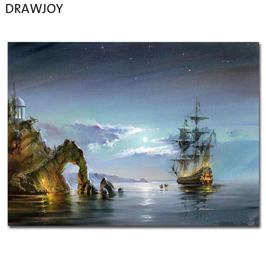 Frameless Home Decor Picture Painting By Numbers Seascape DIY Canvas Oil Painting Wall Art For Living Room Picture 40*50cm