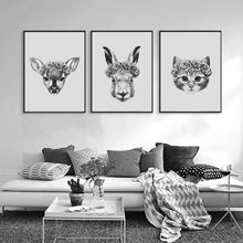 Load image into Gallery viewer, Hand Draw Animals Art Print Painting Poster, Rabbit and Deer and Cat Wall Pictures for Home Decoration Wall Decor FA403
