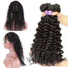 Load image into Gallery viewer, Deep Wave 360 Lace Frontal Closures With Bundles Brazilian Human Hair Weave Bundle Pre Plucked With Baby HairProsa Remy
