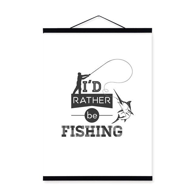 Vintage Fishing Typography Motivational Quote Wooden Framed Poster Nordic Living Room Wall Art Home Decor Canvas Painting Scroll