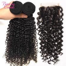 Load image into Gallery viewer, Afro Kinky Curly Weave Human Hair 3 Bundles With Closure Brazilian Hair Weave Bundles With Closure Nonremy Free Shipping
