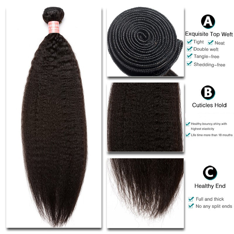 Kinky Straight Hair 3 Bundle Deals Brazilian Hair Weave Bundles Coarse Yaki Human Remy Hair Extension Hair Products Prosa