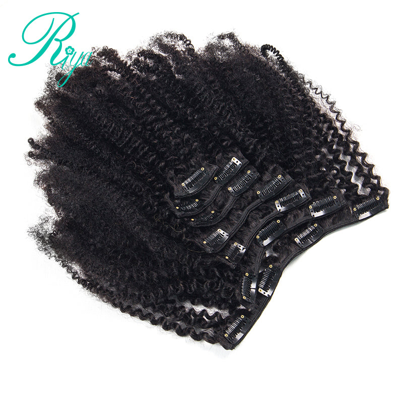 Riya Hair Brazilian Human Hair Afro Kinky Curly Clip In Hair Extensions 8 Pieces And 120g/Set Natural Color Remy Hair