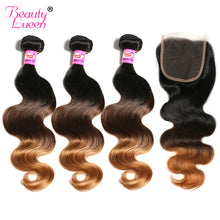 Load image into Gallery viewer, Malaysian Body Wave Bundles With Closure 1b/4/30 Ombre Human Hair 3 Bundles With Closure Non Remy Beauty Lueen Hair Extensions

