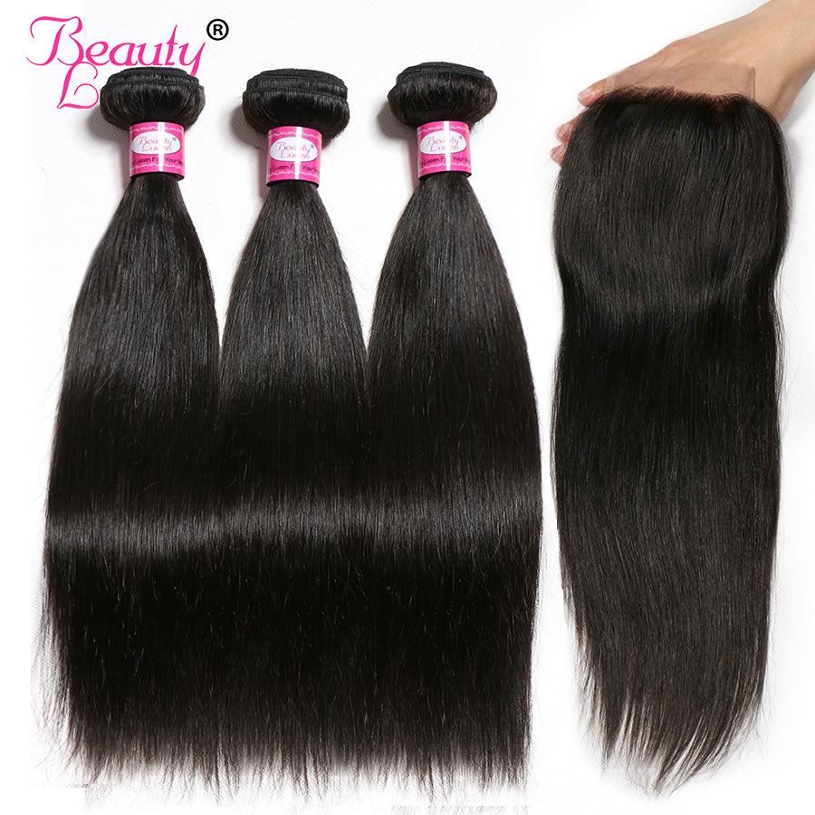 Malaysian Straight Human Hair Bundles With Closure Hair Weave 3 Bundles With Closure 4x4 Free Part Remy Hair Extensions