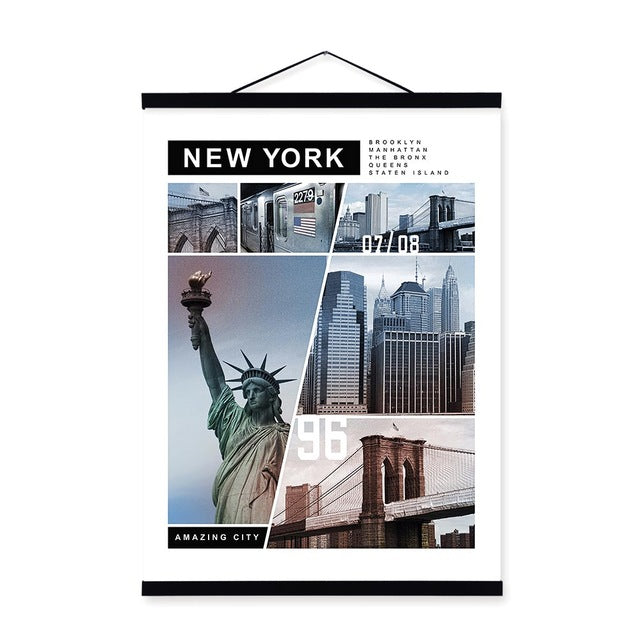 Famous New York City Landmark Statue of Liberty Wooden Framed Posters Nordic Wall Art Pictures Home Decor Canvas Painting Scroll