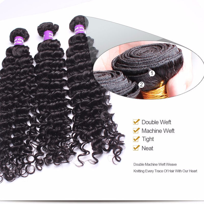 3 Deep Wave Bundles With Closure 4X4 Brazilian Hair Weave Bundles Deal Remy Nature Color Prosa Hair Products 4 pcs