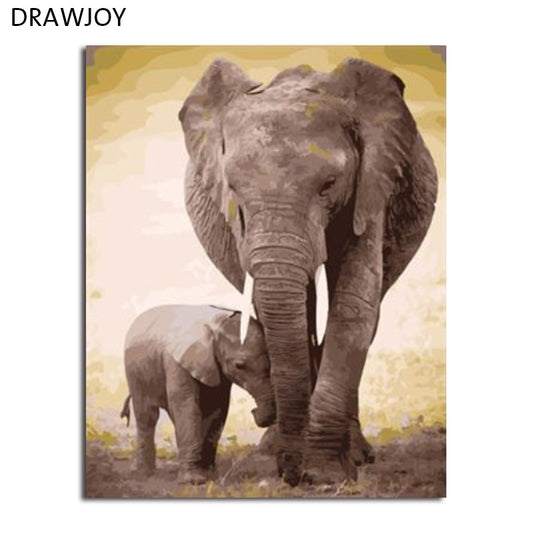 DRAWJOY Framed Picture Painting & Calligraphy Of Loely Animals Elephants DIY Painting By Numbers Coloring By Numbers