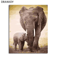 Load image into Gallery viewer, DRAWJOY Framed Picture Painting &amp; Calligraphy Of Loely Animals Elephants DIY Painting By Numbers Coloring By Numbers
