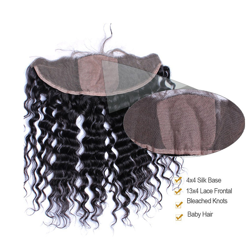 Silk Base Lace Frontal Closure With Bundles Deep Wave Fronal With 3 Brazilian Human Hair Weave Bundles Prosa Remy