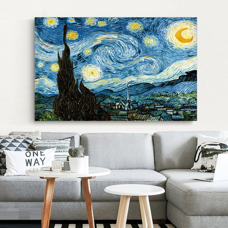 Elegant Poetry Starry Night by Vincent Van Gogh Famous Artist Art Print Poster Wall Picture Canvas Oil Painting Home Wall Decor