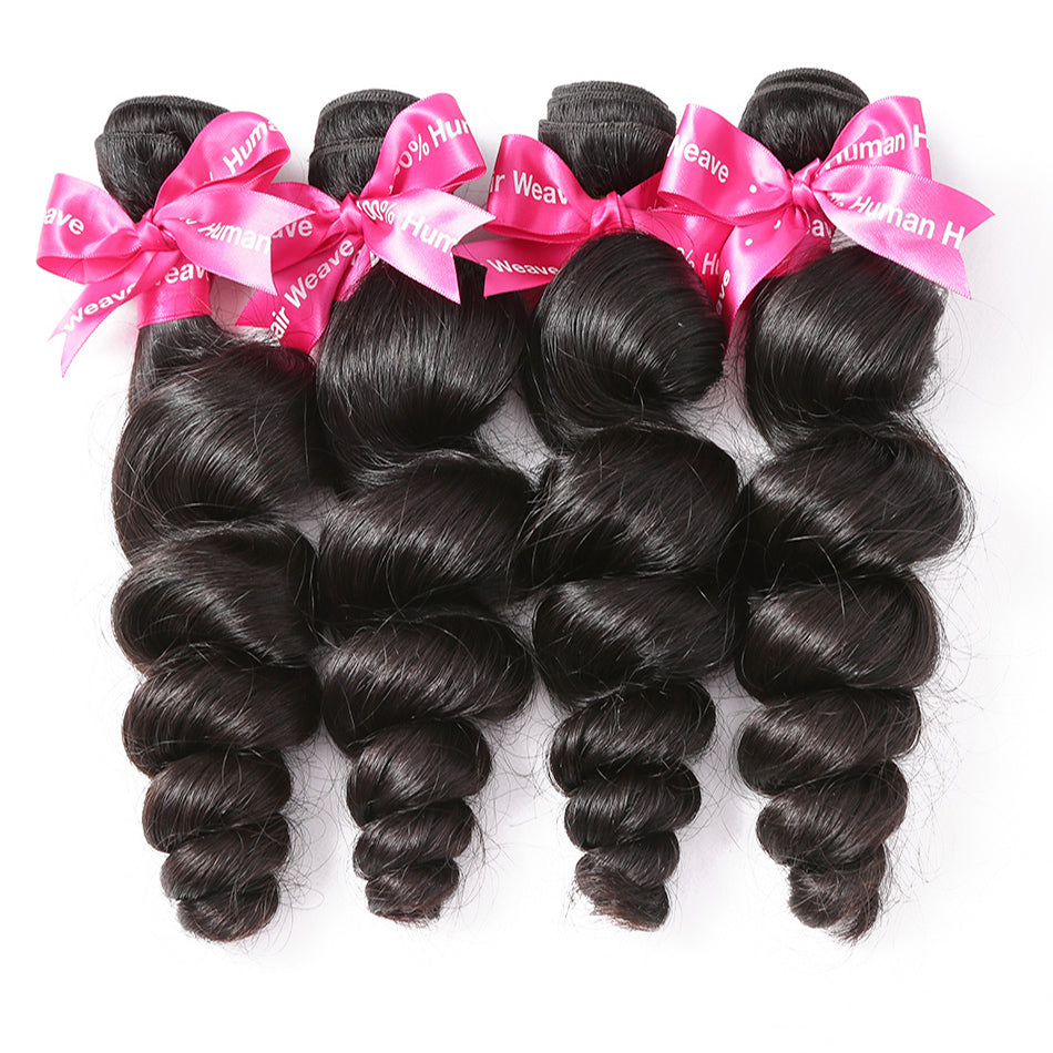 Luvin Hair Loose Wave Human Hair Bundle With Closure Brazilian Hair 3 Bundles With 360 Lace Frontal Pre-Plucked