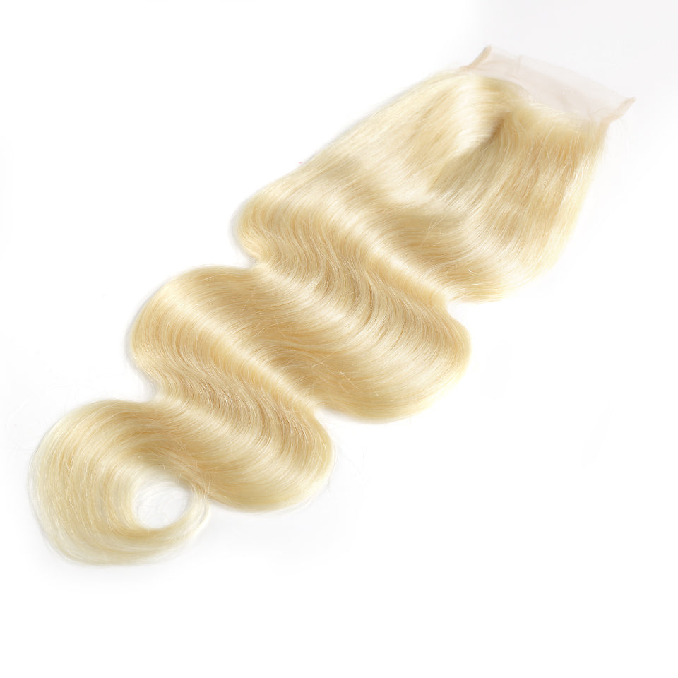 Luvin 613 Blonde Brazilian Body Wave Human Hair Bundles with Closure 3 Bundles Remy Hair Weft And 1 Piece 4X4 Lace Closure