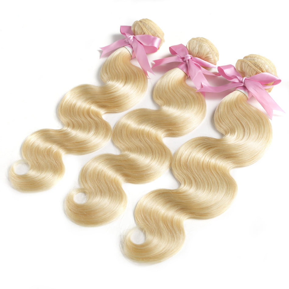 Luvin 613 Blonde Brazilian Body Wave Human Hair Bundles with Closure 3 Bundles Remy Hair Weft And 1 Piece 4X4 Lace Closure