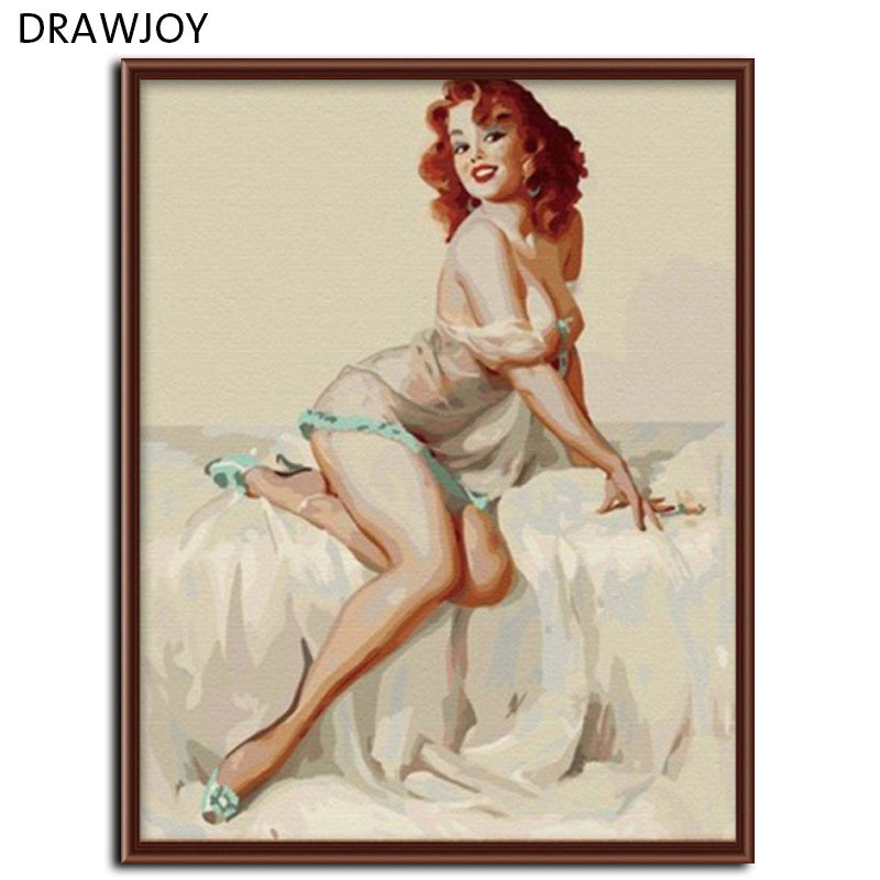 Frameless Wall Art Pictures Painting By Numbers Hand Painted On Canvas Home Decor For Living Room Sexy Woman 40*50cm G012