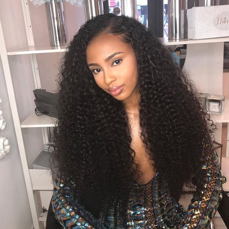 150% Density Lace Frontal Wig Pre Plucked With Baby Hair Peruvian Remy Curly Human Hair Lace Front Wig For Women Beauty Lueen
