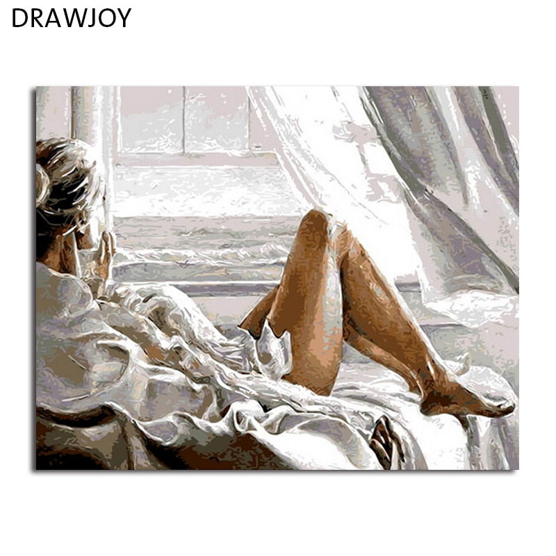 DRAWJOY Framed Home Decor Pictures DIY Painting By Numbers Digital Oil Painting On Canvas Beauty Lady Wall Art