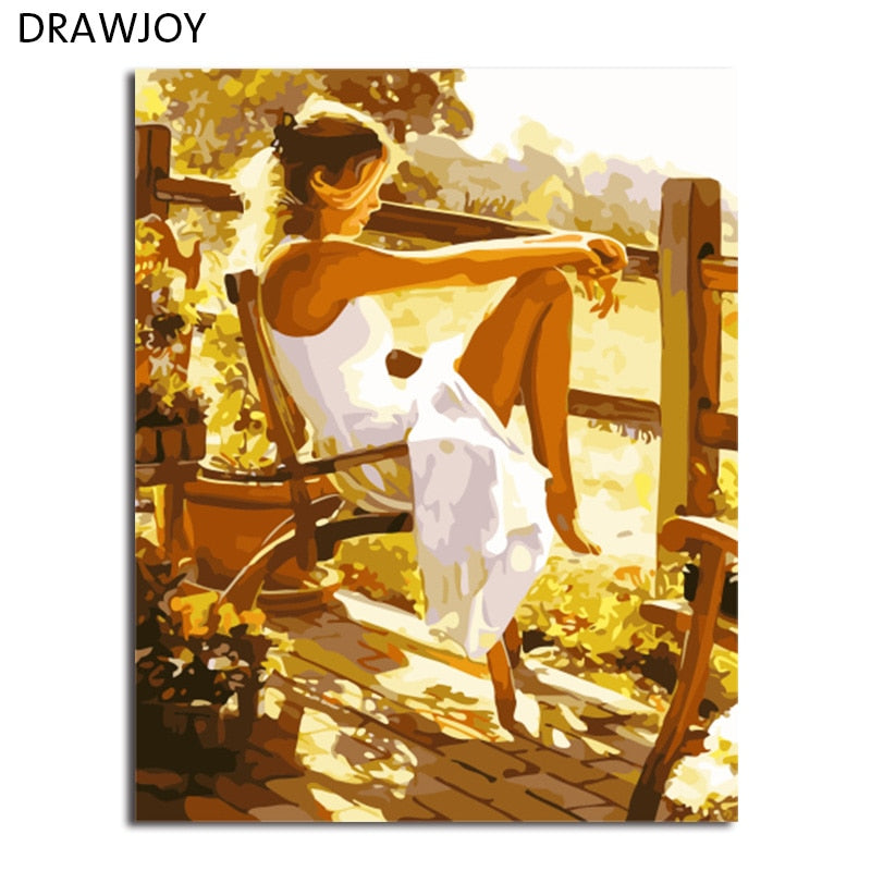 DRAWJOY DIY Framed Pictures Painting By Numbers Of Beauty Lady DIY Canvas Oil Painting Home Decor For Living Room