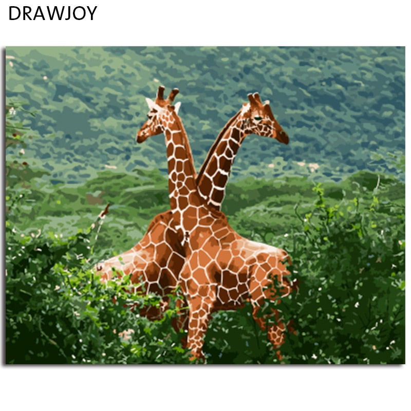 DRAWJOY Framed Picture Painting & Calligraphy Of Loely Animals DIY Painting By Numbers Coloring By Numbers For Living Room