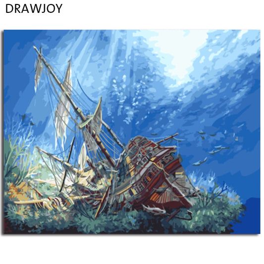 DRAWJOY Seascape Canvas Painting By Numbers Framed Wall Pictures DIY Canvas Oil Painting Home Decor For Living Room