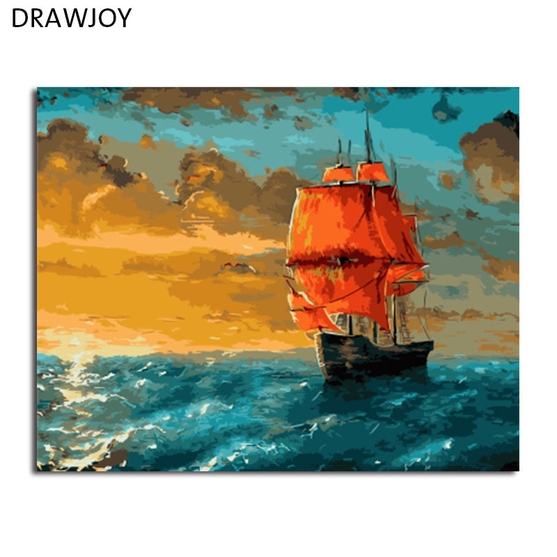 DRAWJOY Framed Home Decor Picture Painting By Numbers Seascape DIY Canvas Oil Painting Wall Art For Living Room Picture