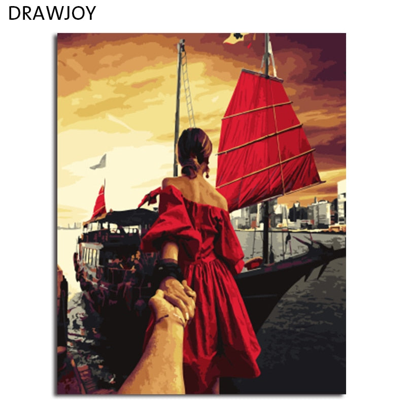 DRAWJOY Framed Wall Art Pictures Painting By Numbers DIY Canvas Oil Painting Home Decor For Living Room Wall