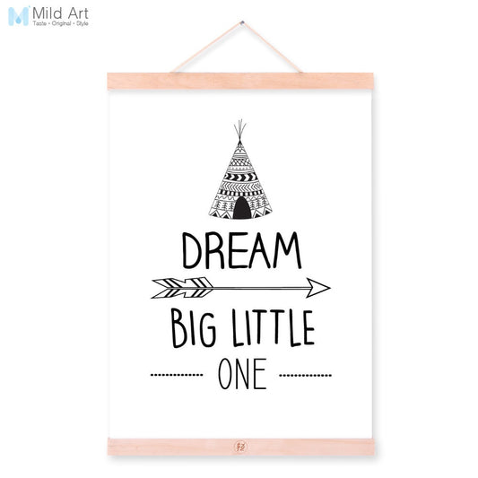 Black and White Typography Dream Quotes Wooden Framed Canvas Painting Kids Baby Room Decor Wall Art Pictures Poster Print Scroll