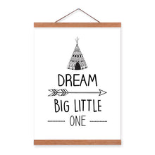 Load image into Gallery viewer, Black and White Typography Dream Quotes Wooden Framed Canvas Painting Kids Baby Room Decor Wall Art Pictures Poster Print Scroll
