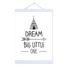 Load image into Gallery viewer, Black and White Typography Dream Quotes Wooden Framed Canvas Painting Kids Baby Room Decor Wall Art Pictures Poster Print Scroll
