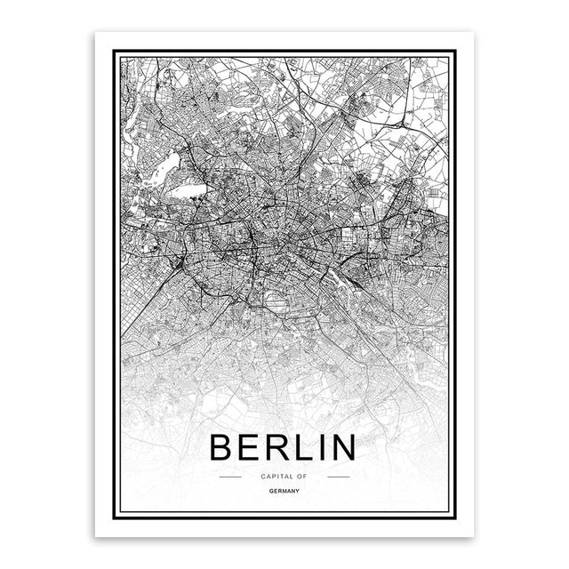 Black and White World City Map Paris London New York Poster Nordic Style Living Room Wall Art Picture Home Decor Canvas Painting
