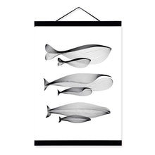 Load image into Gallery viewer, Black White Modern Abstract Whale Family Wooden Framed Canvas Paintings Minimalist Nordic Scroll Wall Art Pictures Poster Hanger
