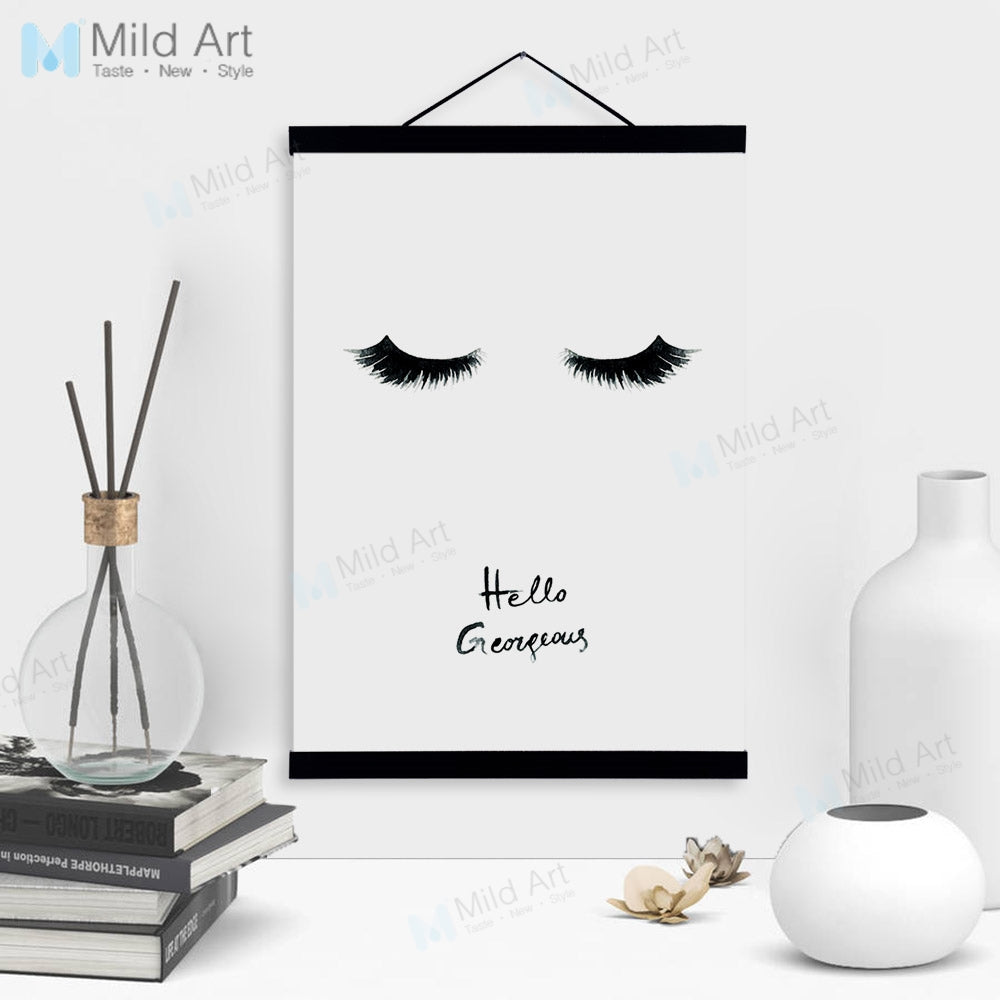 Black White Beauty Girl Wooden Framed Poster And Print Minimalist Nordic Scroll Wall Art Pictures Home Decor Canvas Painting