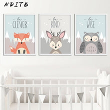 Load image into Gallery viewer, Woodland Animal Owl Deer Posters Nursery Prints Wall Art Canvas Painting Nordic Picture
