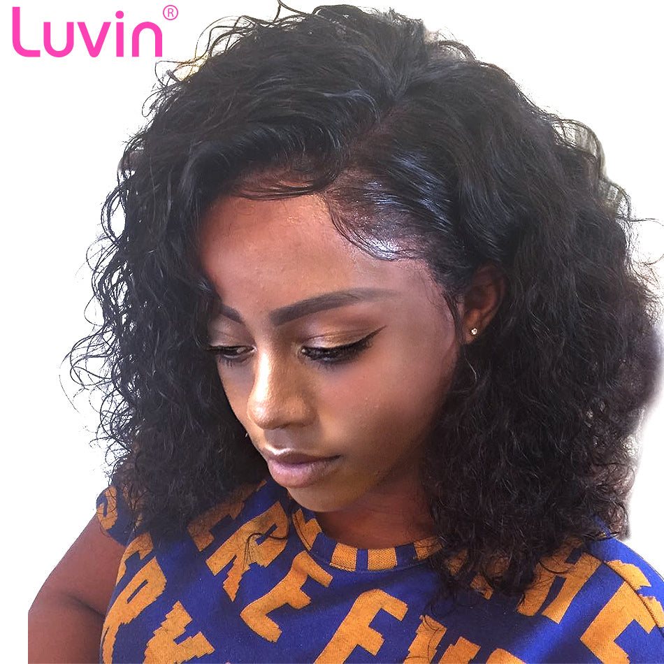 Luvin Loose Deep Wave Short Glueless Lace Front Human Hair BOB Wigs With Baby Hair Brazilian Loose Wave Hair Wigs Bleached Knots