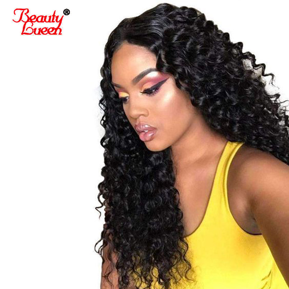 Deep Wave Lace Frontal Wigs 100% Remy Indian Human Hair 150% Density Pre Plucked Lace Front Wigs For Black Women Beauty Lueen