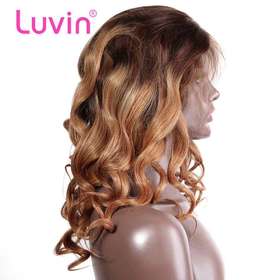 Loose Wave Short Glueless Lace Front Human Hair BOB Wigs With Baby Hair Brazilian Remy Loose Curly Hair Wig #T1/27