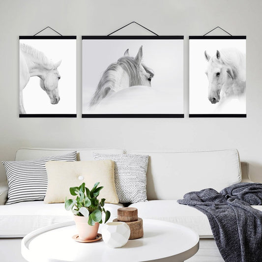 Black White Horse Posters Prints Nordic Style Home Decor Living Room Big Scroll Wall Art Pictures Wooden Framed Canvas Paintings