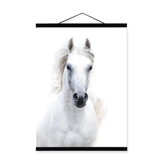 Black White Horse Posters Prints Nordic Style Home Decor Living Room Big Scroll Wall Art Pictures Wooden Framed Canvas Paintings