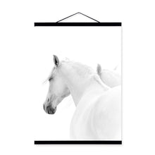 Load image into Gallery viewer, Black White Horse Posters Prints Nordic Style Home Decor Living Room Big Scroll Wall Art Pictures Wooden Framed Canvas Paintings
