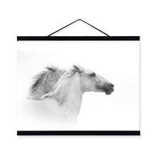 Load image into Gallery viewer, Black White Horse Posters Prints Nordic Style Home Decor Living Room Big Scroll Wall Art Pictures Wooden Framed Canvas Paintings
